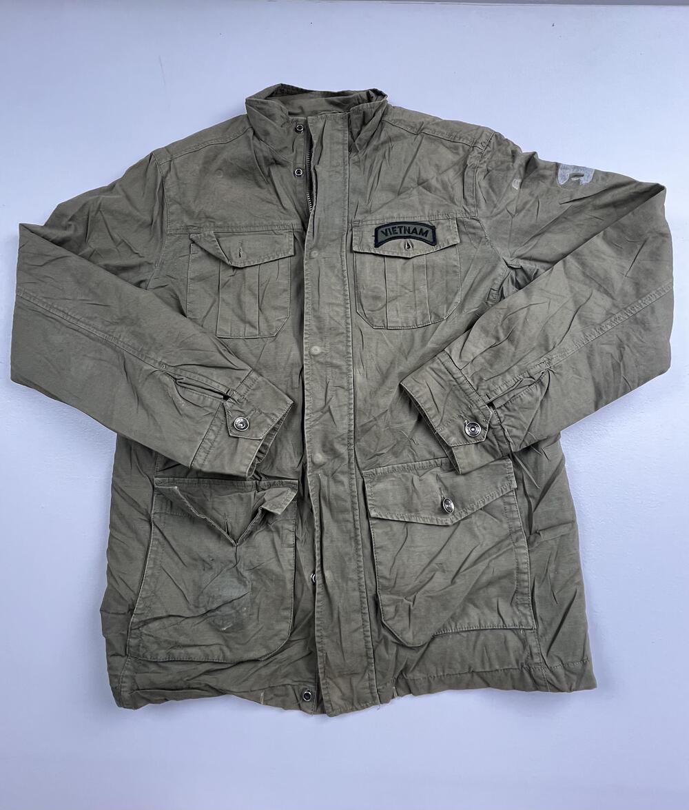 Tony Hawk Jacket Mens Small Green Canvas Military Full Zip Vietnam Patch Lined